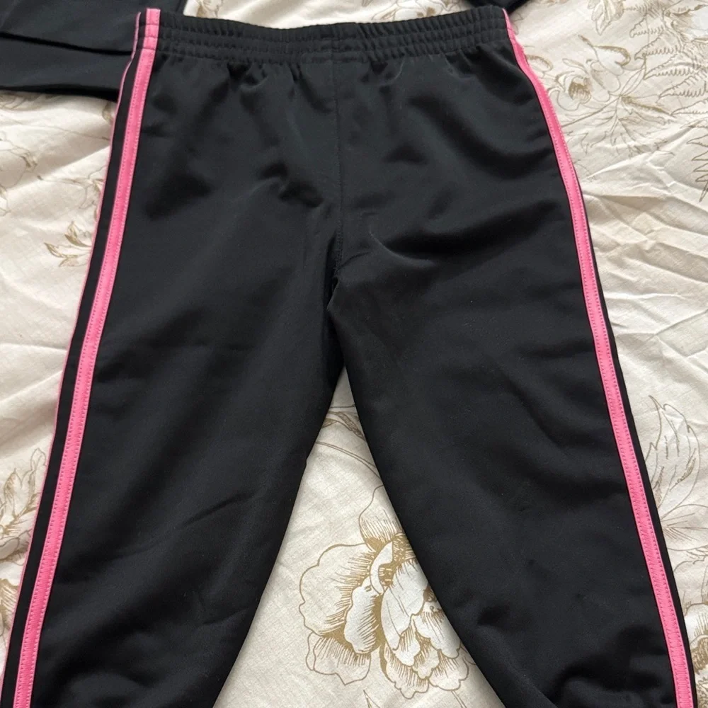 Adidas Girls Full Zip 2 piece Black with Pink Stripes Tracksuit